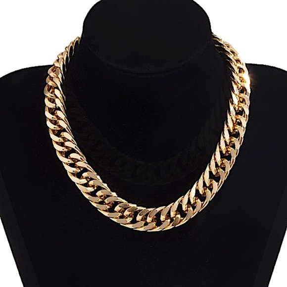 Gold Chain Link Exaggerated Cuban Choker Matching Bracelet Set - Picture 10 of 15